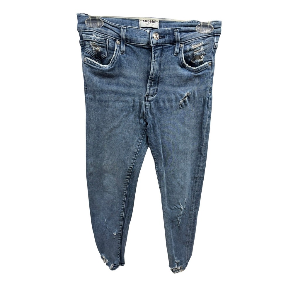 Agolde $148 Women's‎ Sz 27 Sophie Mid-Rise Light Wash Distressed Raw Hem Jeans